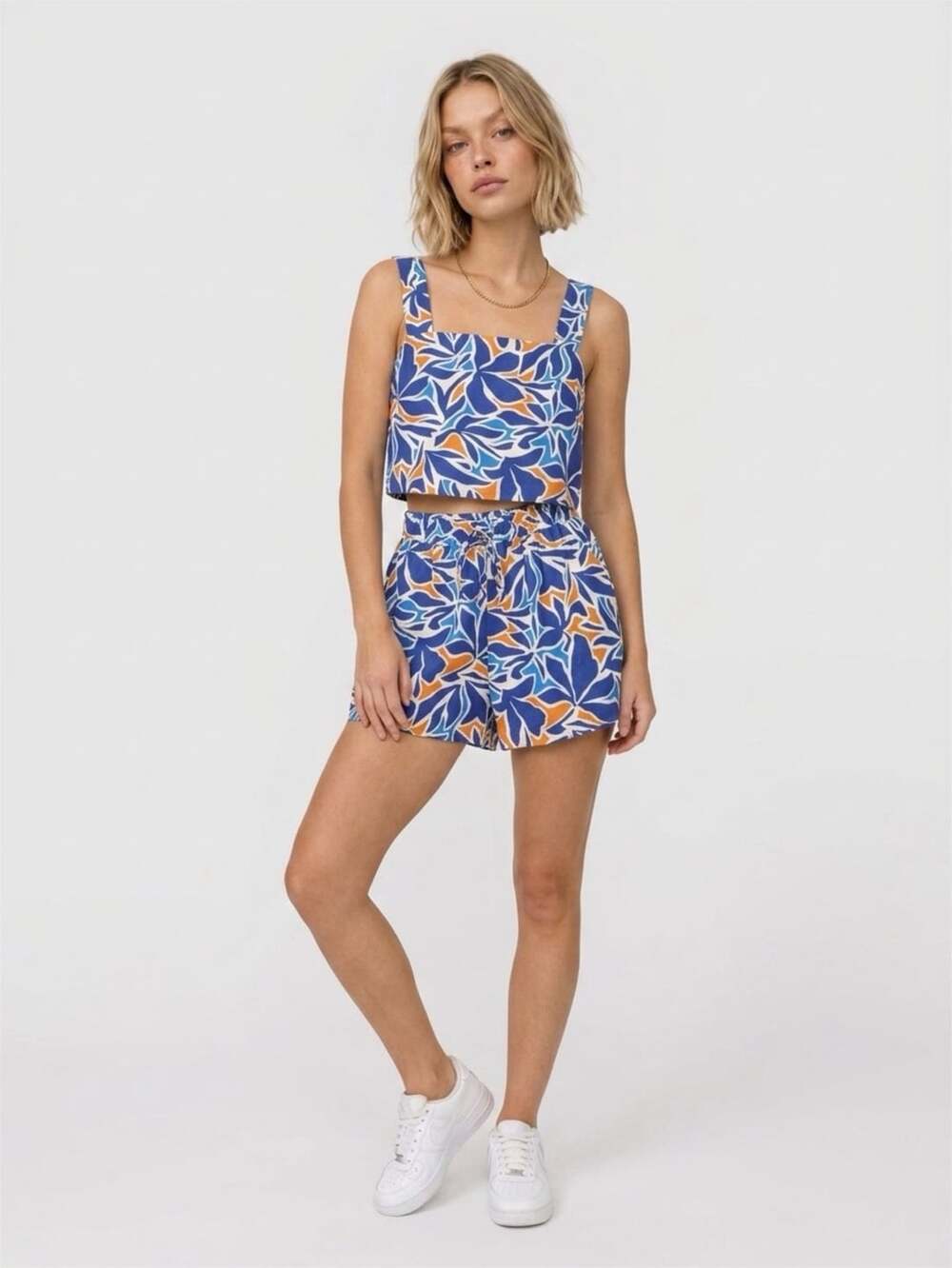 day + moon Square Neck Abstract Tropical Print 2-Piece Short Set